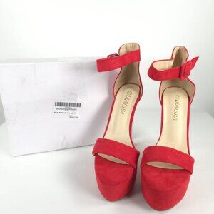 NWB LIURUIJA Red Suede Platform High Heel Sandal Open Toe Ankle Sz 37 US 6.5 - 7